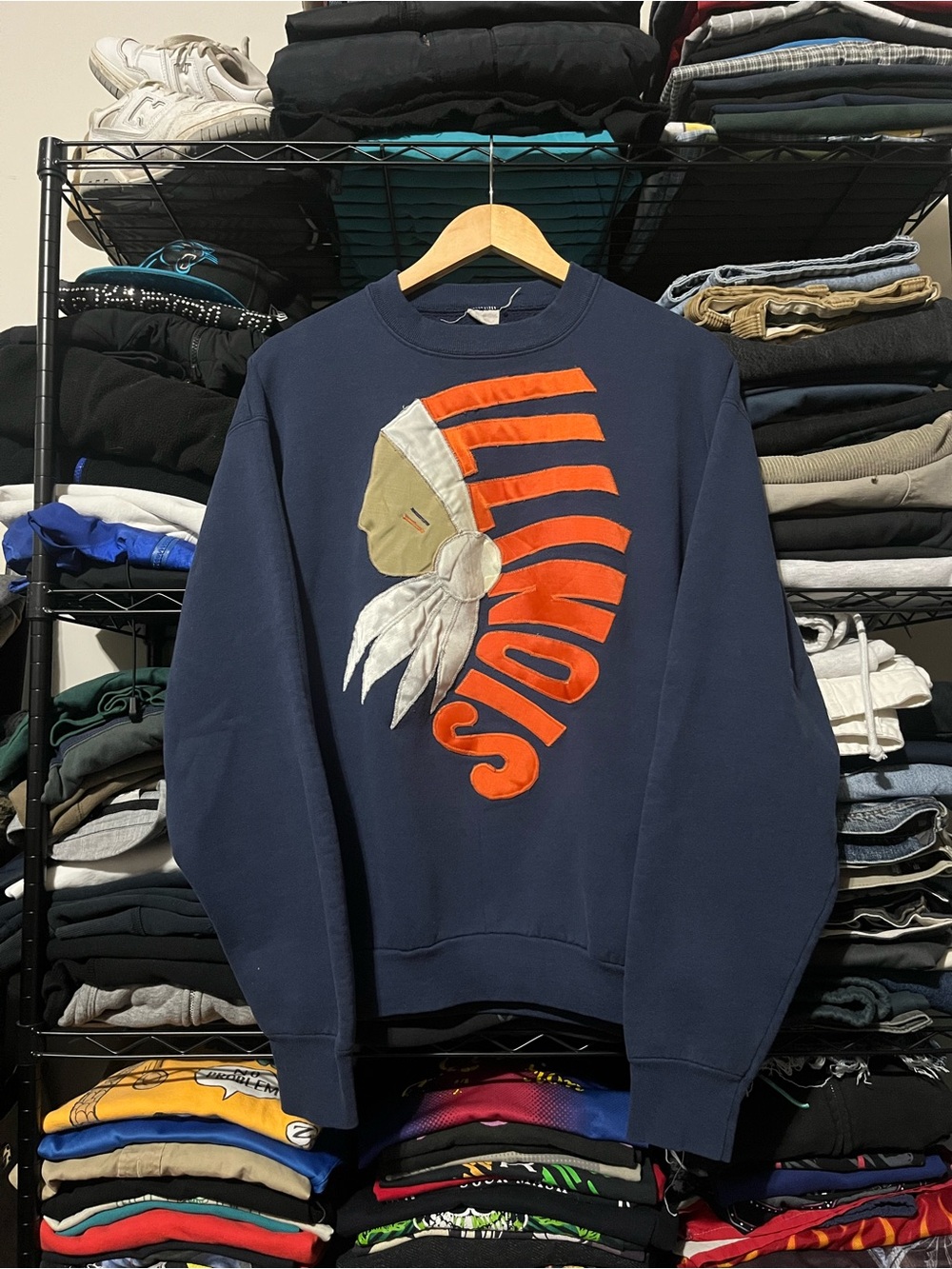 Fruit of the Loom Navy Crewneck with Orange Graphic Headdress